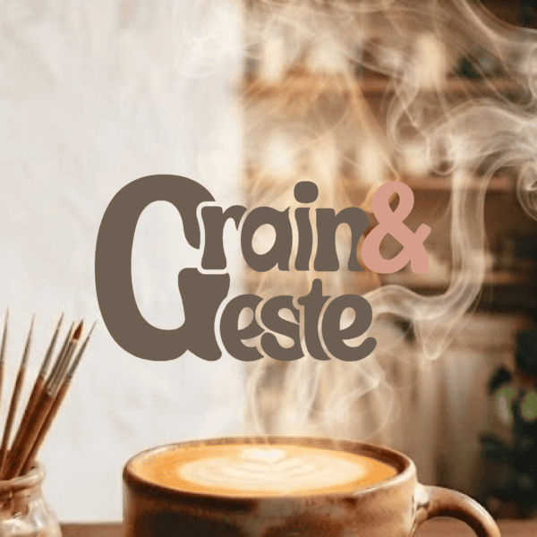 photo d'un café fumant & du logo de Grain & Geste